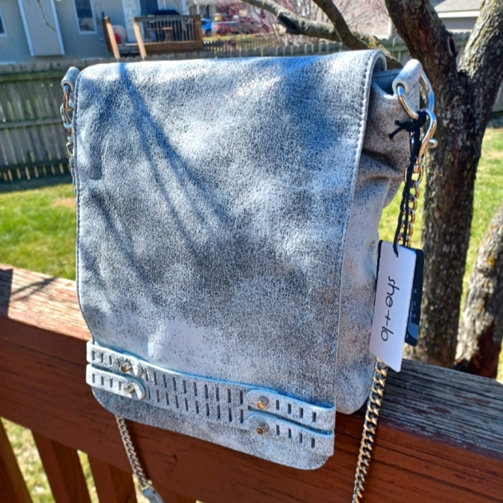 She + Lo leather crossbody messenger bag